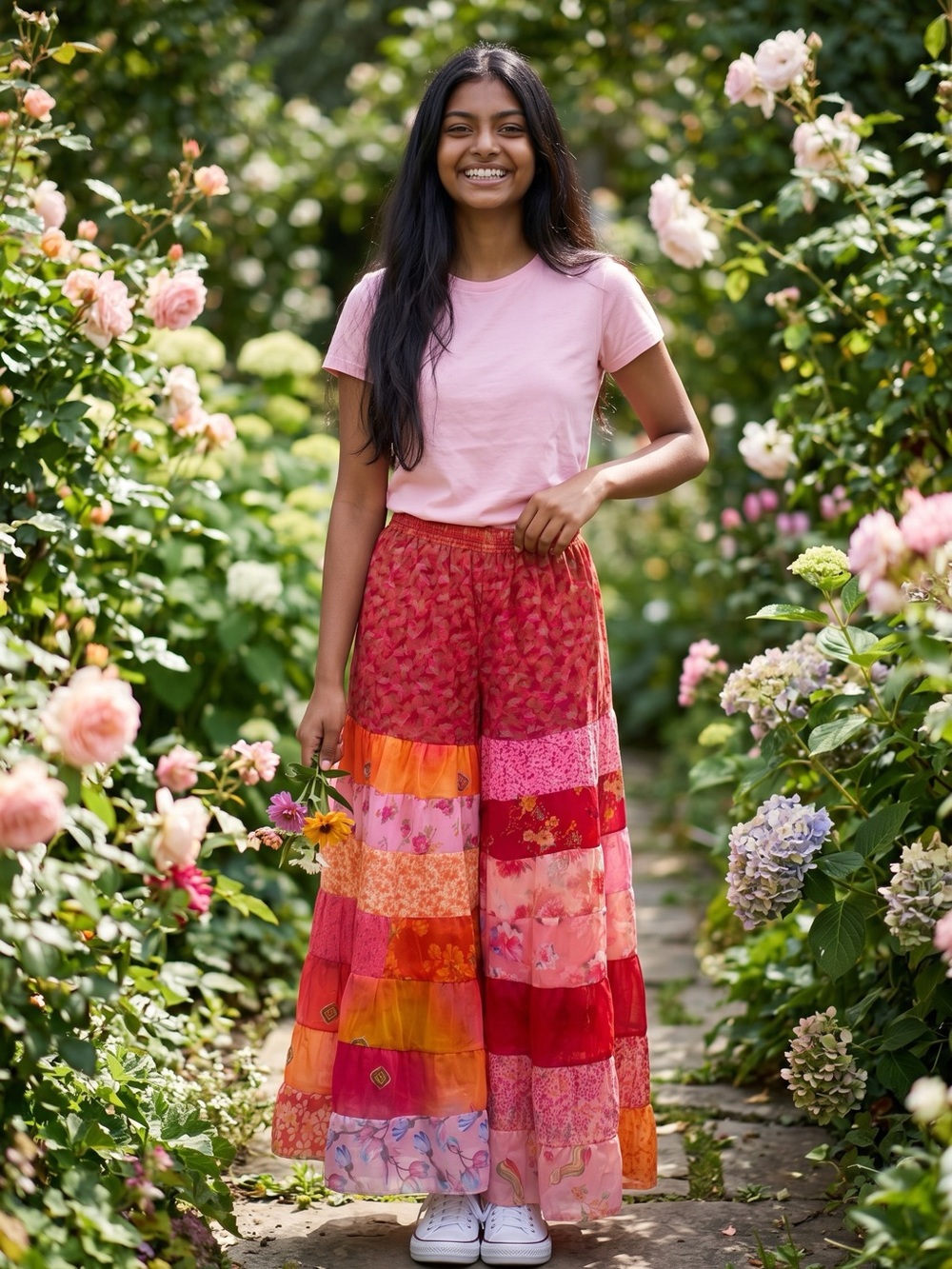 Kathmandu Imports Bohemian vibrant patchwork wide-leg pants Handmade - Picture 1 of 6